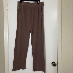 SKIMS Pants Waffle Knit thermal Straight Leg Loungewear Brown Zip Pockets XL